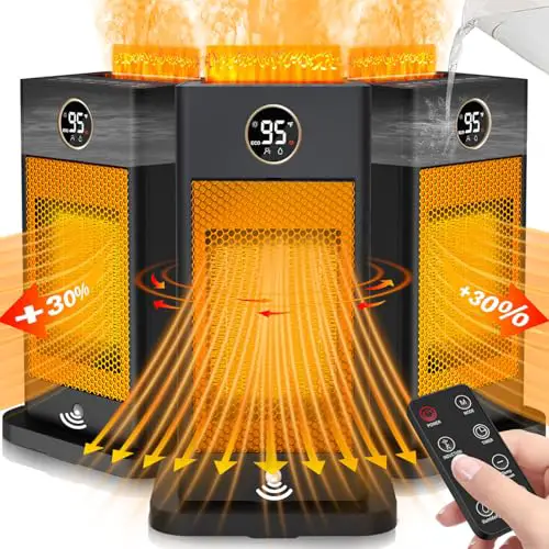 Space Heater with Humidifier, 3-in-1 Space Heaters for Indoor Use with Motion Sensor/3D Flame Effect,1500W Portable Heater for Office/Bedroom/Garage