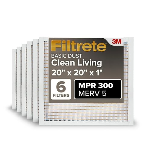 Filtrete 20x20x1 AC Furnace Air Filter, MERV 5, MPR 300, Capture Unwanted Particles, 3-Month Pleated 1-Inch Electrostatic Air Cleaning Filter, 6-Pack (Actual Size19.69x19.69x0.81 in)