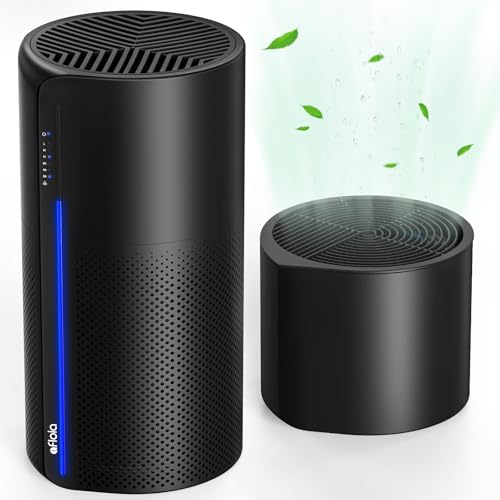 Air Purifier with Humidifier Combo, 2 in 1 Afloia 3-Stage Filters for Bedroom Pets Hair Smoker Odors, Evaporative Humidifier, Auto Shut Off, Quiet Air Cleaner with Seven Color Light, Black