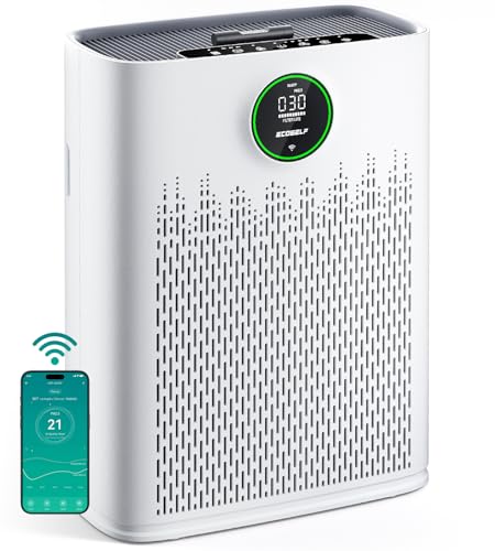 ECOSELF Smart Air Purifier for Home Large Rooms, with WiFi Control, Smart Mode, AQI Display, 22dB Sleep Mode & Aromatherapy, Covers Up to 1295 Ft² with 2X-Power Filtration, HAP603, Bright White