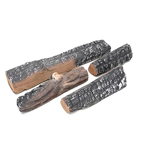 Skyflame Gas Fireplace Logs - 4 Small Pcs Ceramic Wood Logs and Accessories for All Types of Indoor Gas Inserts, Ventless, Propane, Gel, Ethanol, Electric or Outdoor Fireplaces & Fire Pits