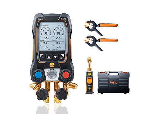 Testo 557s AC Manifold Gauge Set – AC Recharge Kit with 2 x 115i Pipe Clamp Thermometer, 1 x 552i Micron Gauge - AC Gauge Set with Bluetooth