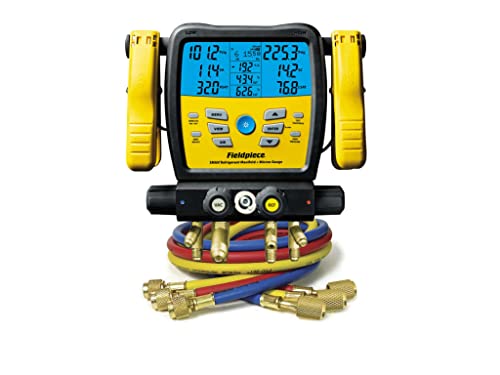 Fieldpiece SM480V - Four Port, Wireless SMAN Manifold with Micron Gauge and Yellow Jacket 22985 Hoses