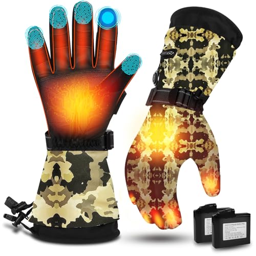 MADETEC Heated Gloves for Men Women, 7.4V 22.2WH Winter Gloves Upgraded Rechargeable Battery, Waterproof & Windproof Electric Heated Gloves, Camo Gloves for Camping Fishing Hunting Motorcycle