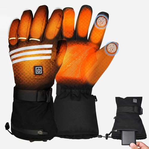 Hccsport Heated Gloves for Men Women, Rechargeable 5000mAh Windproof Battery Electric Gloves Camping Hand Warmers, Touchscreen for Motorcycle Outdoor Skiing Cycling Hiking Working