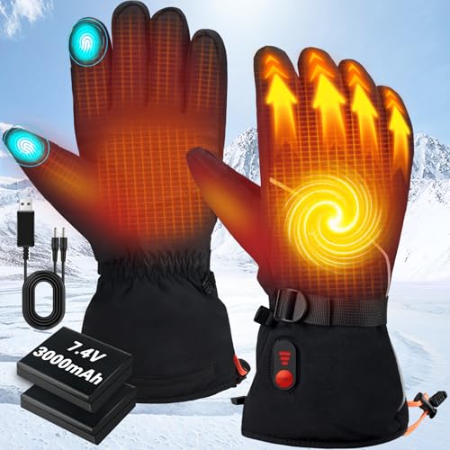 Heated Gloves for Men Women - Rechargeable Electric Heated Gloves, 7.4V Heated Skiing Gloves, Thermal Warming Snowboarding Gloves for Hunting Winter Camping Motorcycle Skiing Outdoor Work