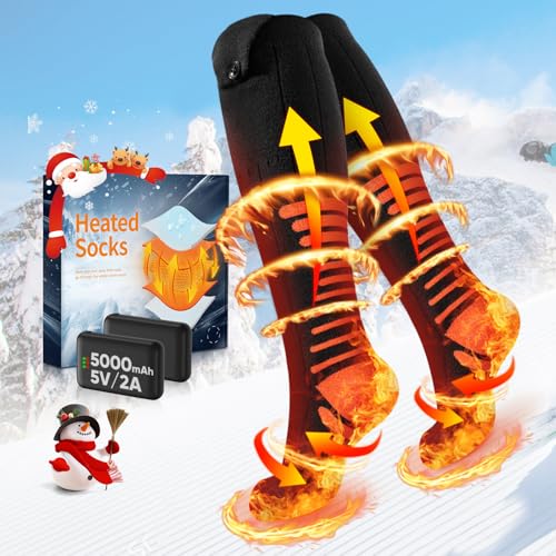 2025 Upgraded Heated Socks, 5000mAh 5V Rechargeable Heated Socks for Men Women, 3 Heat Settings with 360° Heating Electric Socks, Washable Electric Thermal Socks for Ski Hunting Hiking M