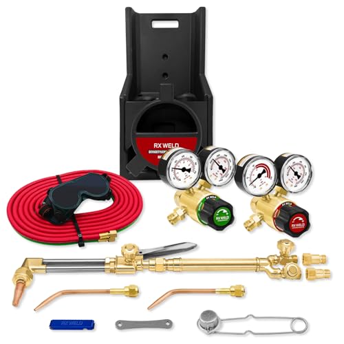 RX WELD Portable Tote Brazing Hvac Torch Kit Oxy Acetylene Torch Set, Cylinders Not Included, Y-Style Tote