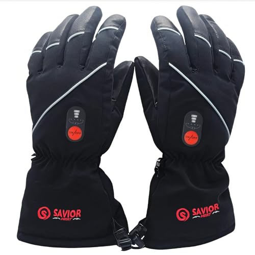 SAVIOR HEAT Heated Gloves for Men Women, Rechargeable Electric Heated Gloves, Heated Skiing Gloves and Snowboarding Gloves