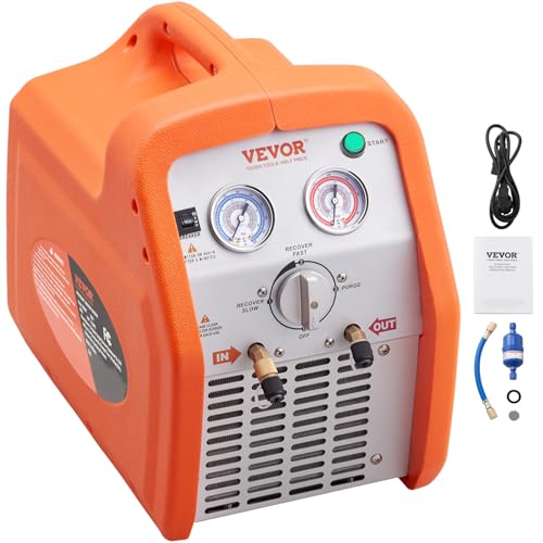 VEVOR 1 HP Refrigerant Recovery Machine - Dual Cylinder Portable AC Recovery Machine with High Pressure Protection 120V 60Hz Recovery Machine HVAC for Vapor Liquid Refrigerant, Car Air Conditioning