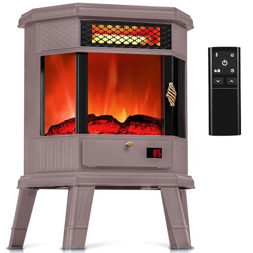 RealSmart Electric Fireplace Heater 22 in Freestanding Fireplace Stove Infrared Fireplace with 3D Flame Effect Remote Control, Timer, Overheating Protection Heater for Indoor Use Brown