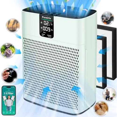 Air Purifier for Home Large Room up to 1740ft², Double-Sided Air Inlet, Smart Wifi, with Sleep & Auto Mode, PM 2.5 Display Air Quality Sensor, TRUE HEPA Air Purifiers for Pets Hair, Dust, Odor, Green