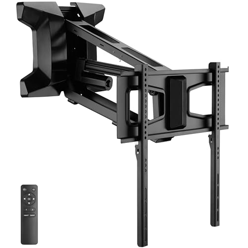 MOUNT-IT! Motorized Fireplace TV Wall Mount | Remote Control Electric Pull Down Mantel Mounting Bracket, Up to 77 Lbs Weight Capacity, Height Adjustable, Swivel, VESA 600x400 Compatible