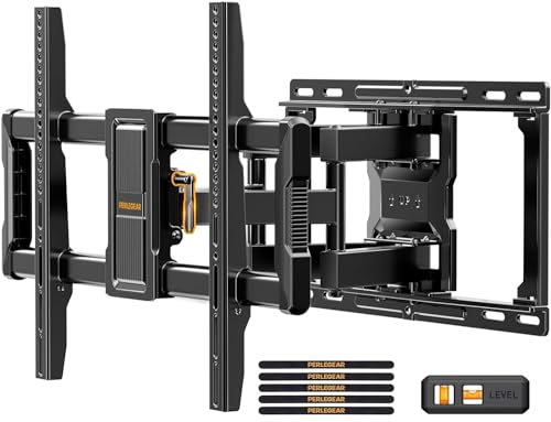 Perlegear UL-Listed Full Motion TV Wall Mount for 40–86 Inch Flat Curved TVs up to 132 lbs, 12″/16″ Wood Studs, TV Mount Bracket with Tool-Free Tilt, Swivel, Extension, Max VESA 600 x 400mm, PGLF15