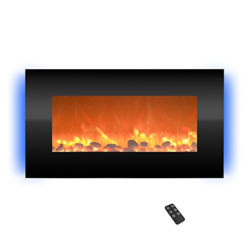 Electric Fireplace - 30 Inch Wall Mounted Fireplace - 13 Backlight Colors and Remote Controlled LED Flames, Heat, and Brightness by Northwest (Black)