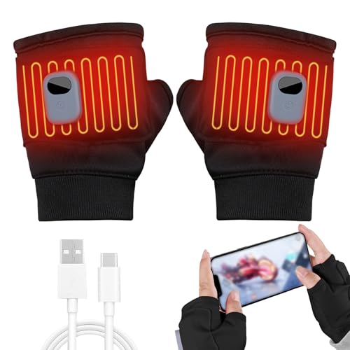 Heated Gloves for Women Rechargeable, Fingerless Rechargeable Heated Gloves, Hand Warmer Gloves, 3-Speed Adjustable Heated Fingerless Gloves, Winter Hand Warmer for Work Cycling Skiing Outdoor Snow