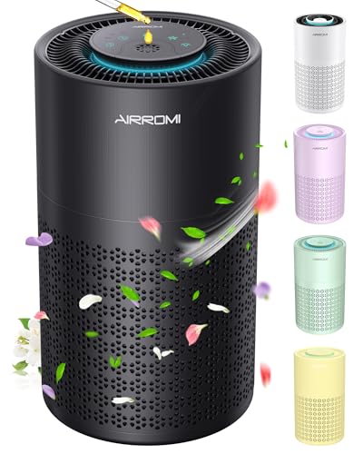 AIRROMI Air Purifier for Bedroom with HEPA 3-in-1 Filter, Pet Air Purifier for Home Cat Pee Smell, Covers Upto 990 Ft², Quiet 360°intake Air Cleaner for pet hair,allergies,Dust,Smoke A2001 Black