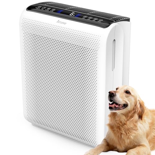 AROEVE Air Purifiers For Home Large Room Up to 1504 Sq Ft with Air Quality Sensors, Washable Filters, Filters Pet Dander, Pollen, Smoke, Dust for Bedroom Office, MK07 White