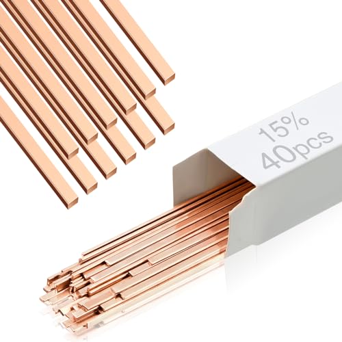 Tandefio 40 Sticks Brazing Rods AWS BCup-5 15% Silver Solder Phos Copper Brazing Alloys Flat Welding Rods Industry 0.050