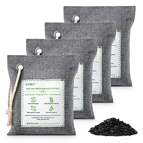 CLEVAST 4 Pack Bamboo Charcoal Air Purifying Bags(Large, 4x200g) Activated Natural Home Odor Absorber, Deodorizer and Moisture Eliminator, Purifier for Closet, Shoe, Car Air freshener, Pet Safe