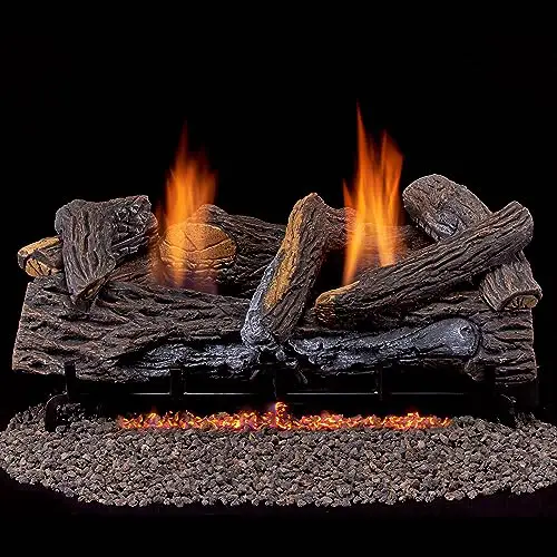 Duluth Forge DLS-24R-2 Dual Fuel Ventless Fireplace Logs Set with Remote Control, Use with Natural Gas or Liquid Propane, 33000 BTU, Stacked Red Oak, 24 Inches