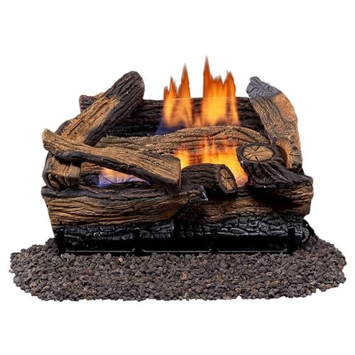 Duluth Forge Split Red Oak Ventless Log Set – 18 Inch, 30,000 BTU, Dual Fuel (Propane/Natural Gas), Remote Control, Realistic Fireplace Insert