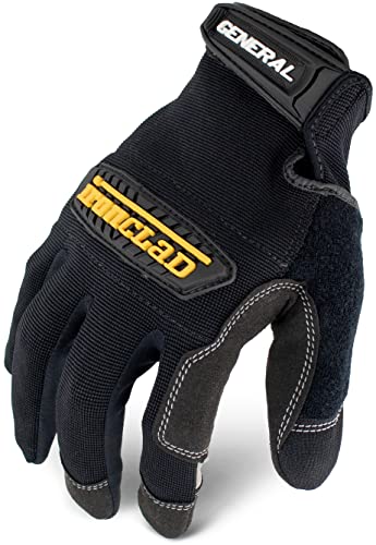 Ironclad General Utility Work Gloves GUG, All-Purpose, Performance Fit, Durable, Machine Washable, Sized Large, (1 Pair) Black