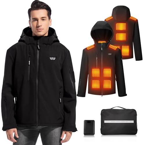 LIFMAGE Heated Jackets for Men 14400mAh Battery Pack Included Windproof Water Resistant Mens Heated Jacket with Foldable Hood XL