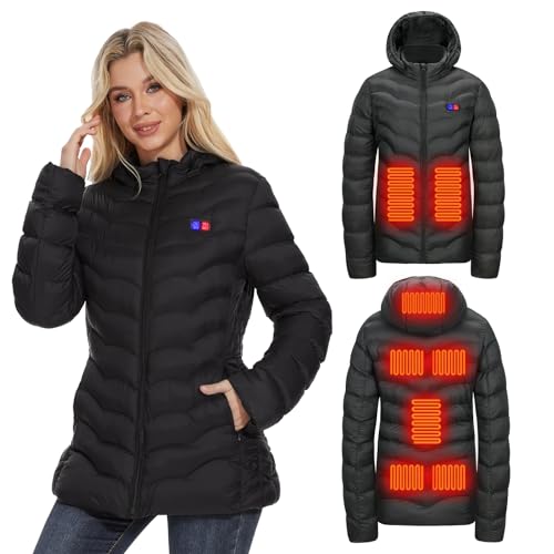 OAOA innovation Womens Heated Jacket with 10000mAh Battery Pack, Dual Control Button Heated Coat(L)