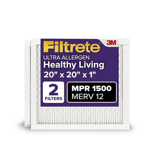 Filtrete 20x20x1 AC Furnace Air Filter, MERV 12, MPR 1500, CERTIFIED asthma & allergy friendly, 3 Month Pleated 1-Inch Electrostatic Air Cleaning Filter, Pack of 2 (Actual Size 19.69x19.69x0.78 in)