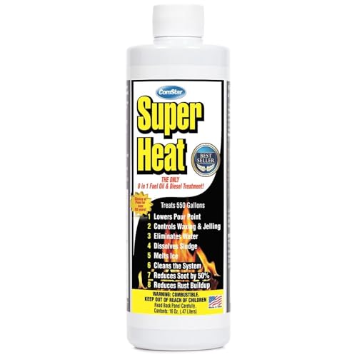 ComStar Super Heat, 8-in-1 Fuel Oil Treatment, Controls Waxing & Jelling, Melts Ice, Lowers Pour Point, Dissolves Sludge, Reduces Soot, Rust, Water, Cleans Parts, Made In USA, 16 Ounces (60-130)..