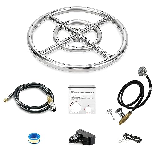 BBQMANN 12 inch Round Drop-in Firepit kit, Stainless Steel Fire Ring Burner with Spark Ignition kit, Propane or Gas Version for Firepit, 92000 BTU, Indoor or Outdoor DIY Fireplace