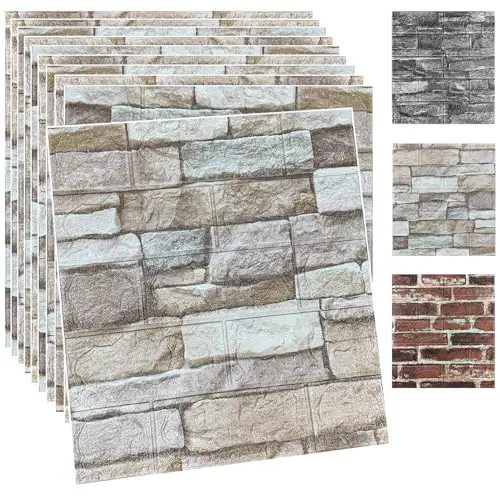 20PCS 3D Wall Panels Peel and Stick Foam 3D Brick Wallpaper Peel and Stick Faux Stone Wall Panel Self-Adhesive Wallpaper (20PCS, Rock Color)