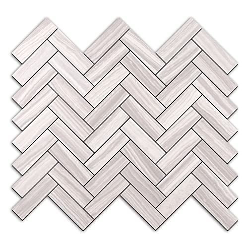 STICKGOO 10-Sheet Peel and Stick Backsplash, PVC Backsplash Tile, Herringbone Self Adhesive Wall Tile for Kitchen Bathroom, Laundry Room, Fireplace