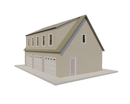 3-Car Garage Design Plans 24x38 with Attic Workspace - Floor Plans, Elevations, Section