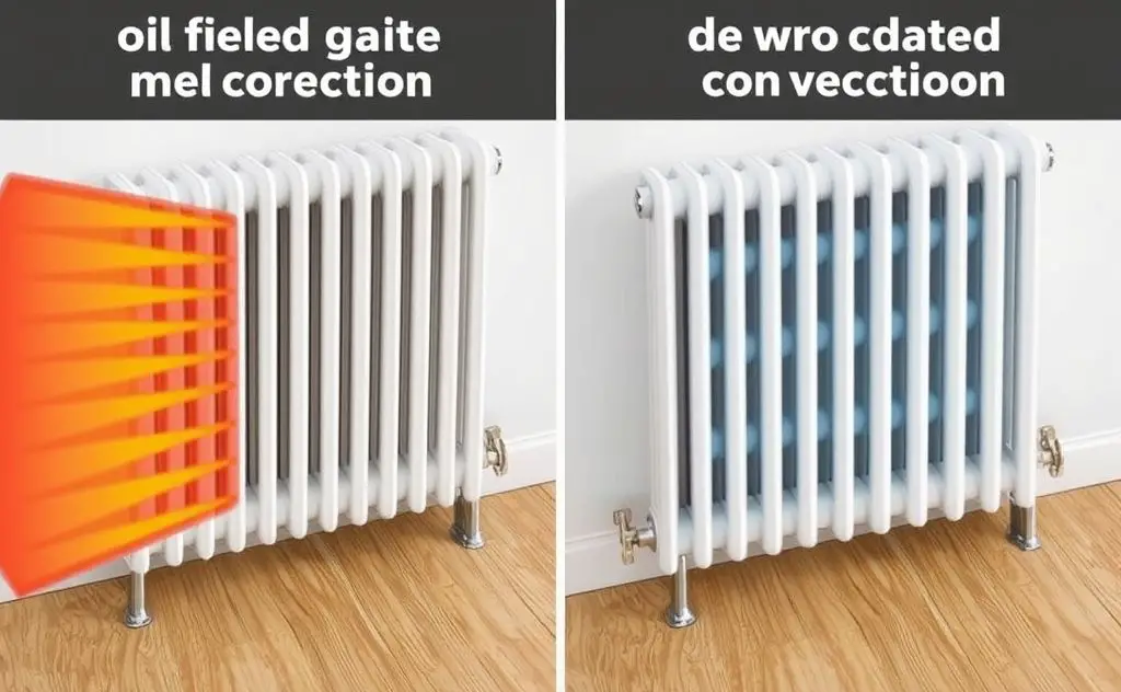 Oil-filled radiator heating with convection comparison.