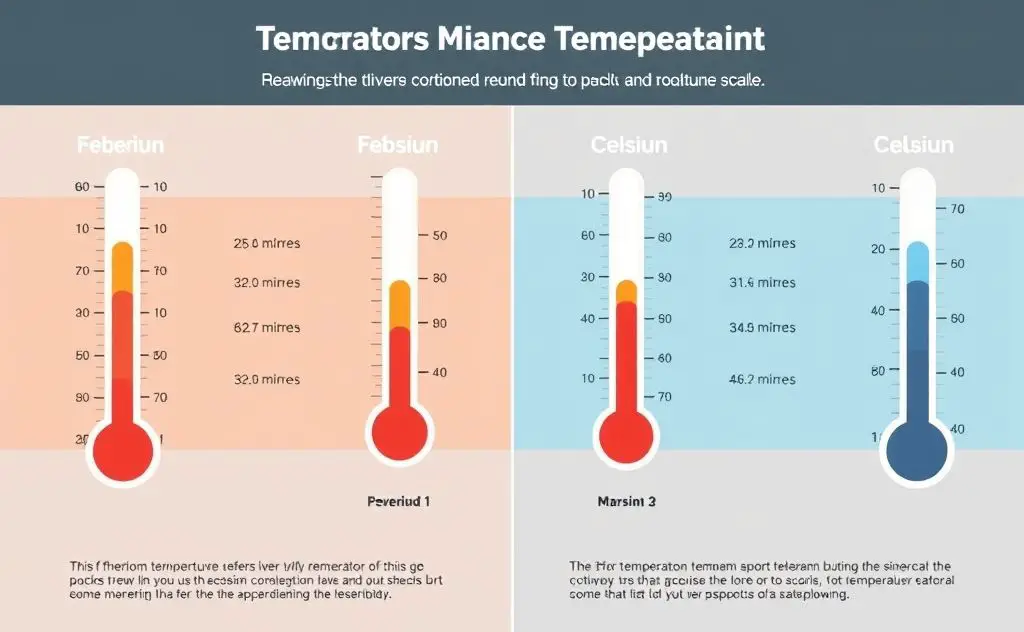 Visualize the contrast between Fahrenheit and Celsius temperature scales in a creative infographic.