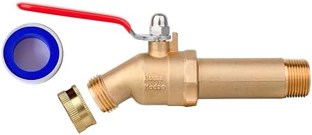 House Mods HMP011 LF Brass 3/4" MNPT Water Heater Drain/Flush Valve(Full Port, Ball Valve, 3 inch Shank, 180 degree Handle W/Garden Hose Cap and Thread Tape)