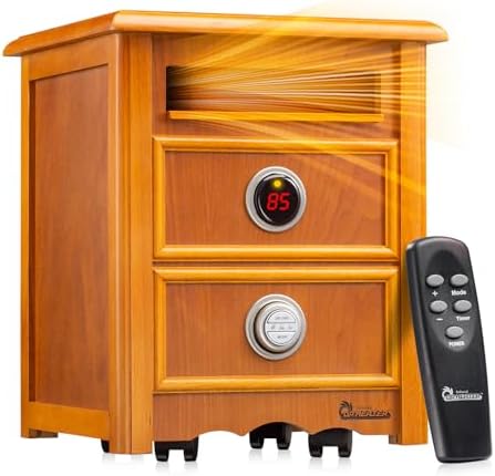 Dr Infrared Heater DR999, 1500W, Advanced Dual Heating System with Nightstand Design, Furniture-Grade Cabinet, Remote Control, Cherry