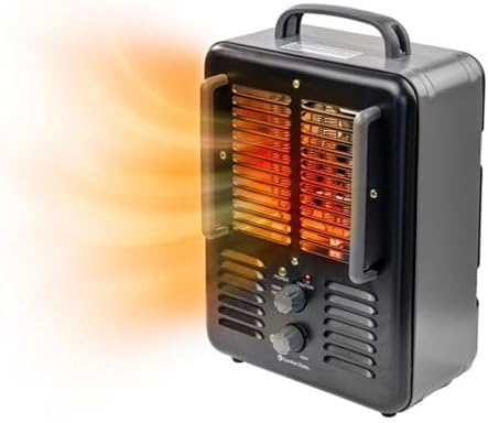 Comfort Zone Electric Portable Milkhouse Style Utility Space Heater with Adjustable Thermostat, Overheat Protection, and Safety Tip-Over Switch, Ideal for Garage or Greenhouse, 1,500W, CZ798BK
