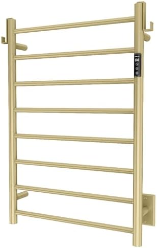 P&Bhusri Brushed Gold Heated Towel Rack,8-bar Fast Heating Electric Towel Dryer with Smart Timer and Thermo Control, Wall-Mounted Towel Warmer, Stainless Steel, Hard-Wired/Plug-in