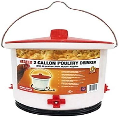 FARM INNOVATORS HB-60P Heated Poultry Drinker with Drip-Free Side Mount Nipples, 2 Gal, Clear