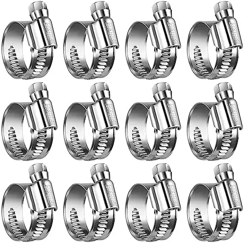Steelsoft Heavy Duty Hose Clamp Size#8, 5/8 to 1 inch Adjustable Worm Gear Drive Hose Clamps Stainless Steel 304 for Fuel Injection Line, Automotive, Radiator, Garden,12 Pack