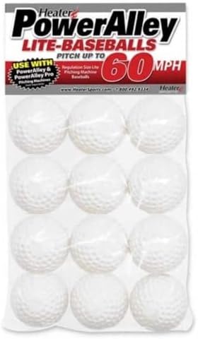 Heater Sport Power Alley 60 MPH Lite Baseballs White - 1 Dozen, Lightweight, Accurate, and Long-Lasting | Perfect for Batting and Fielding Practice, Ideal for All Ages in Both Outdoor and Indoor Use
