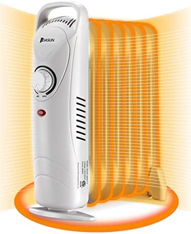 JASUN Oil Filled Radiator Heater with Adjustable Thermostat, Mini Portable Space Heater 700W for Indoor Use, Overheat Safety, Quiet Work, White