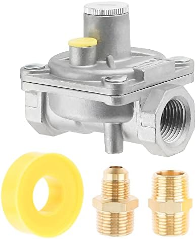 TEENGSE 1/2" Natural Gas and Liquefied Interchange Pressure Regulator, Natural Gas Pressure Regulator with 2 Brass 1/2" NPT conversion adapter for NG/LPG Applications