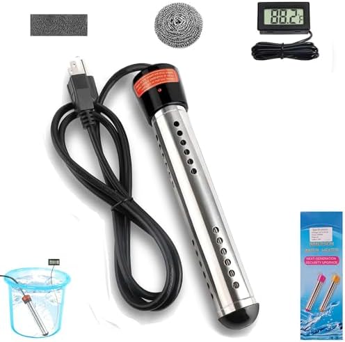Laboomkey 2000W Immersion Water Heater,Portable Bucket Heater with Digital LCD Thermometer, Stainless Steel Guard Anti-scalding Submersible Water Heater for Pool Bathtub,UL Listed