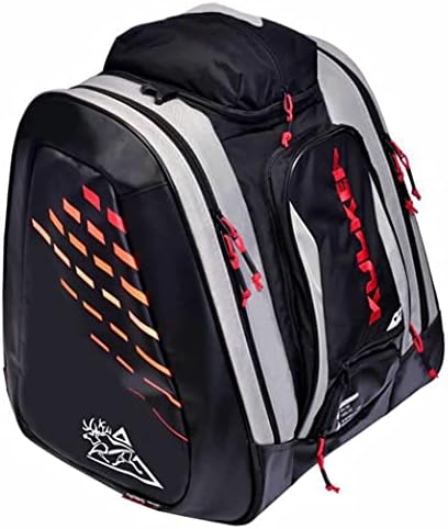 KULKEA Thermal Trekker Heated Ski Boot Backpack - Insulated Ski Boot Bag - Maximum Gear & Boot Storage - 3 Heat Settings - 20V Wall Plug & 12V Auto Plug - Water Resistant Backpack (Grey/Black/Red)
