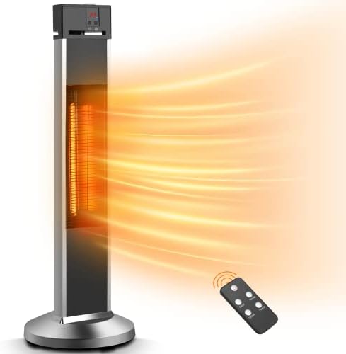 Electric Patio Heater for Outdoor Use, Infrared Heater w/Remote, Auto Shut Off, 500/1000/1500W Radiant Heater, Super Quiet 3s Instant Warm Vertical Space Heaters for Indoor Use Large Room