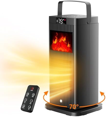 BJOP 2024 New Space Heater, ETL & UL Portable Space Heaters with Fireplace Flame Effect 1500W Oscillating Electric PTC Ceramic ECO Mode Temp Control Heater for Indoor Use,Bedroom,Office,Desk,Garage